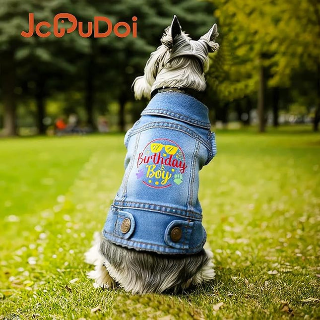 Birthday Gift Boy Dog Jeans Jacket Denim Pet Coat for Puppy Small Dogs Classic Overalls Male Cat Costumes Washed Vest Clothes Outfit T-Shirts (Medium)