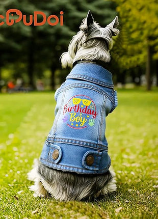 Birthday Gift Boy Dog Jeans Jacket Denim Pet Coat for Puppy Small Dogs Classic Overalls Male Cat Costumes Washed Vest Clothes Outfit T-Shirts (Small)