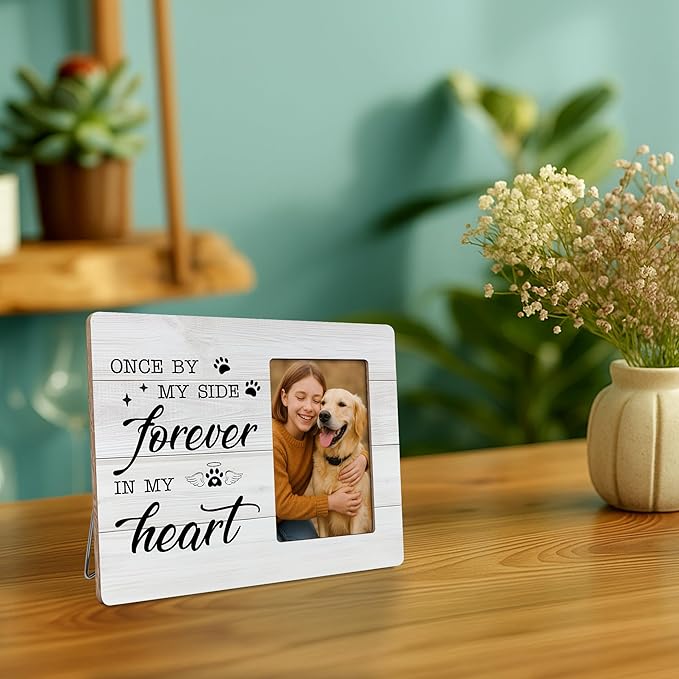 Pet Memorial Gifts for Dogs Sympathy, Loss of Dog Gift Picture Frame, Once by My Side Forever in My Heart Frames Fits 4x6 Photo