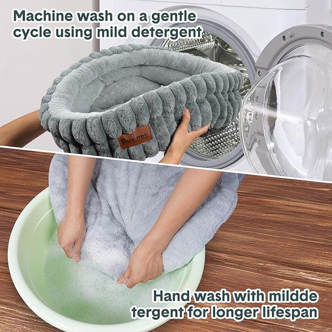 Cat Beds for Indoor Cats, Washable Round Bed for Small Dogs, Soft Pet Bed for Puppy and Kitten with Anti-Slip Bottom (Gray, 20in)