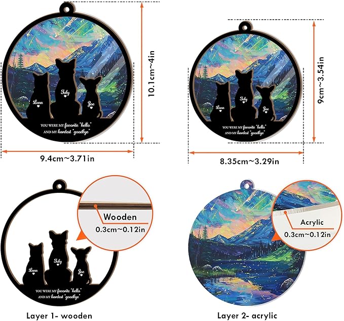 Personalized Pet Memorial Suncatcher – Custom Dog Cat Suncatcher with Name and Breed for Up to 3 Pets, Sympathy Gift for Pet Loss, Memorial Gift for Dog and Cat Lovers