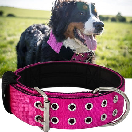 Dog Collar for Large Dogs - 2 in Hot Pink Collars with Handle for Extra Large Breed, Heavy Duty K9 Nylon Pet Tactical Collar XL, Best Choice for Pitbull German Shepherd Doberman Rottweiler 22"-27"