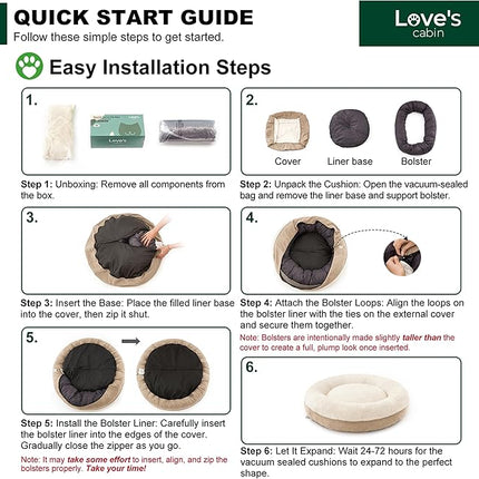 Love's cabin Round Donut Cat and Dog Cushion Bed, 25in Pet Bed for Small or Medium Dogs, Anti-Slip & Water-Resistant Bottom, Soft Durable Fabric Pet Beds, Washable Calming Cat & Dog Bed Camel