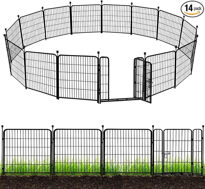 ADAVIN Tall Garden Fence 40 in(H)×31 Ft(L) 14 Panels, Heavy Duty Iron Metal Fence with Gate Low Threshold, Dogs Rabbit Fences Outdoor Camping, Flower Bed Fencing Border, Temporary Black Yard Fences