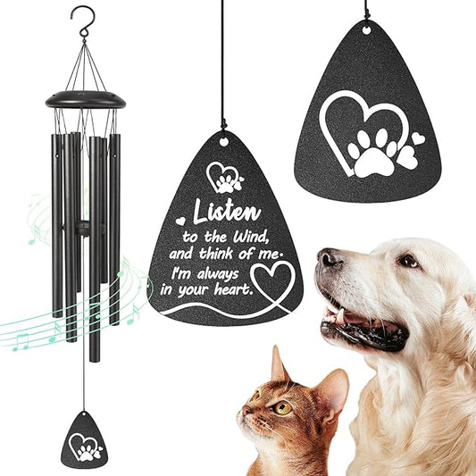 Dog Memorial Gifts for Loss of Dogs Sympathy Gift,25" Sympathy Wind Chimes Pet Sympathy Gift in Memory of Dog Remembrance/Bereavement Gifts,Memorial Wind Chime for Garden Condolences(Black)