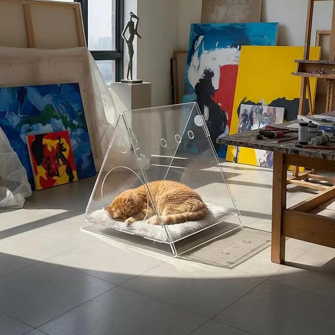 Cat Bed Cozy Triangle Acrylic cat Houses for Indoor Cats pet House for Indoor Cats & Small Dogs - Easy Assembly Puppy Essentials, Perfect for Small and Medium Pets