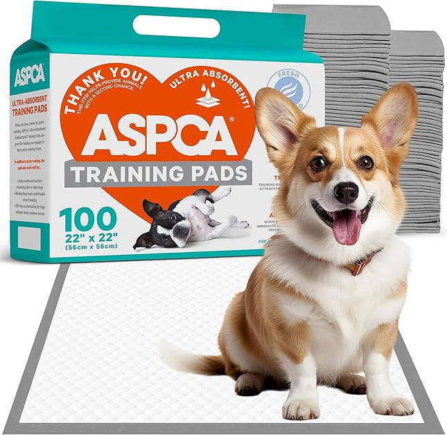 ASPCA - Scented Puppy Pads | Extra Absorbent Dog Training Pads for Cats & Dogs | Leak-Proof Layers | Odor Control & Quick-Dry | Non-Slip & Tear-Resistant | Travel Friendly | Pack of 100 | Size 22"x22'