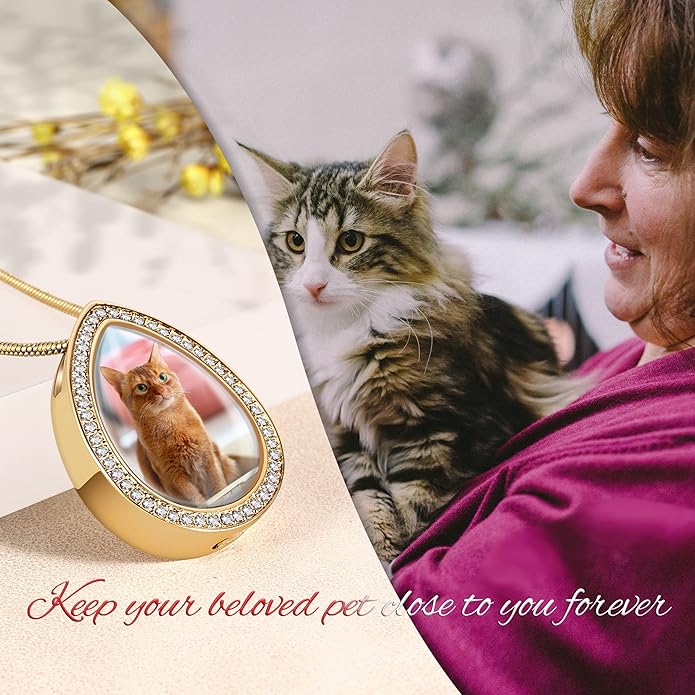 Farfume Personalized Pet Urn Necklace for Dog Cat Ashes Cremation Pet Memorial Customized Photo Text Engraving Pendant Keepsake Funeral Jewelry
