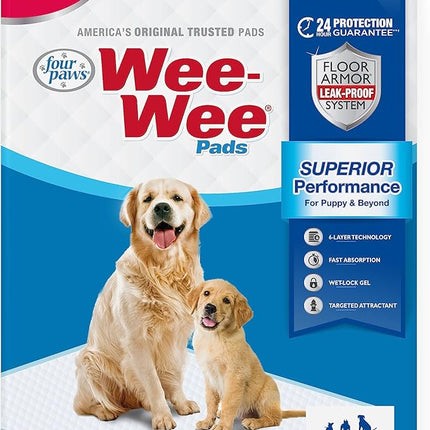 Four Paws Wee-Wee Superior Performance Unscented Pee Pads for Dogs & Puppies, Quilted Leak-Proof Dog Housebreaking Potty Training Floor Protection, 22" x 23", 10 Count