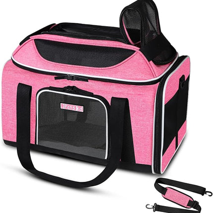 Petskd Top-Expandable Pet Carrier 18x11x11 Inches Delta American United Airline Approved, Soft-Sided Carrier for Small Cats and Dogs with Locking Safety Zippers and Anti-Scratch Mesh(Pink)