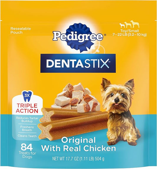 Pedigree Dentastix Small and Toy Breed Dog Treats, Original with Real Chicken, 17.7 oz. Bag (84 Treats)