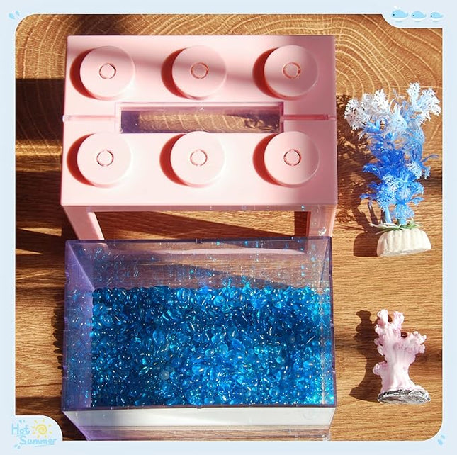 Small Betta Fish Tank, Stackable Mini Fish Tank Aquarium Tank Kit, 3/5 Gallon Rectangular Fish Bowl with Aquarium Gravel Decoration, Tiny Cube Tank for Seaweed Balls Sea Monkeys