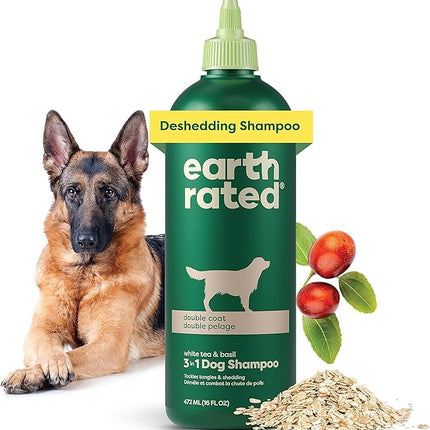 Earth Rated Hypoallergenic 3-in-1 Deshed Dog & Puppy Shampoo & Conditioner, Deodorize 98.5% Natural, 16 oz