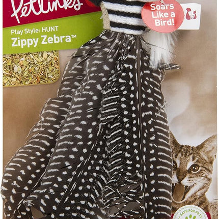 Petlinks HappyNip Zippy Zebra Feather Cat Toy, Contains Silvervine & Catnip - Black/White, One Size