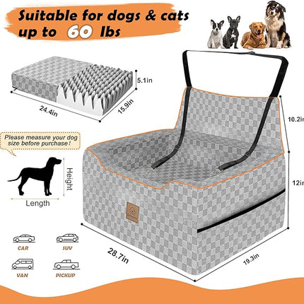 Large Dog Car Seat for Back Seat – Removable Dog Booster Seat & Washable Pet Car Seat for Medium & 2 Small Dogs up to 60lbs – Safety Straps & Storage Pocket – Travel & Home Use (Gray)