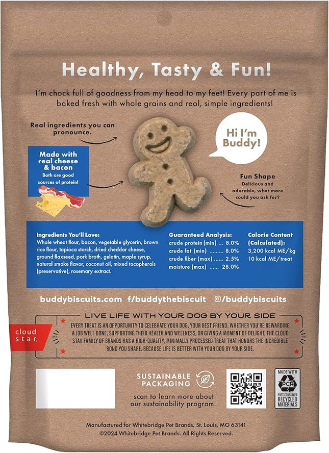 Buddy Biscuit Softies 20 oz Pouch, Soft & Chewy, Natural Bacon and Cheese Flavor Dog Treats, Oven Baked in the USA