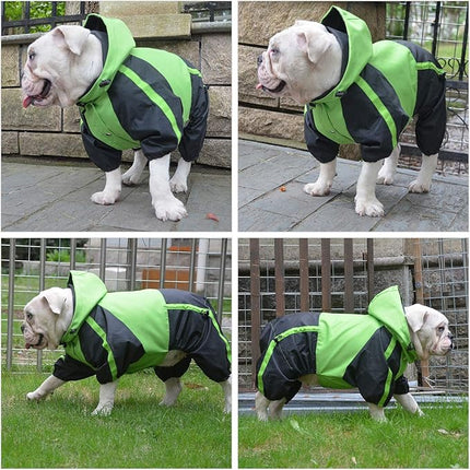 Lovelonglong American Bully Pitbull Dog Hooded Raincoat, Bulldog Rain Jacket Poncho Waterproof Clothes with Hood Breathable 4 Feet Four Legs Rain Coats for Pugs English French Bulldog Green B-L