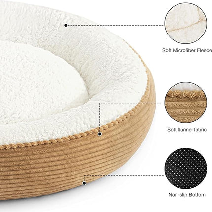 Love's cabin Round Donut Cat and Dog Cushion Bed, 36in Pet Bed for Cats or Small Dogs, Anti-Slip Water-Resistant Bottom, Super Soft Durable Fabric Pet beds, Washable Cat Dog Bed Stripe Camel