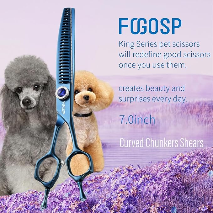 Professional Curved Chunkers Dog Grooming Scissors 7'' Curved Comb Thinning Shears for Dogs Pet 27 Teeth Japan VG10 Sharp and Smooth(7 Curve Chunker, Blue)