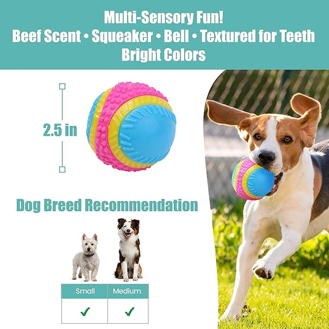 SPOT Sensory Ball for Soft Chewers - Stimulates All 5 Senses, Bell & Squeaker Sounds, Raised Nubs Clean Teeth, High Contrast Fetch Toy, Beef Scented, Durable TPR Rubber Ball, 2.5-inch