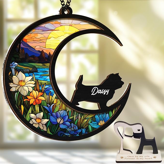 6'' Cairn Terrier Dog Memorial Suncatcher Personalized Name Dog Breed Pet Ornament Window Car Hanging Sympathy Gift for Loss of Pet Passed Away Remembrance Gift for Dog Lovers SCD-B11-6-70