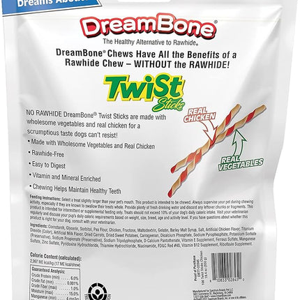 Dreambone Twist Sticks Rawhide Free Dog Chews, Made with Real Chicken, 100 Count (Pack of 1)