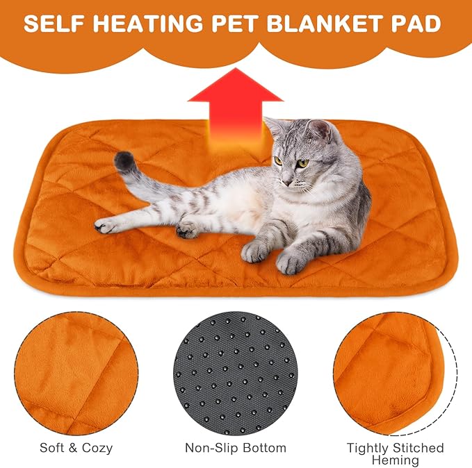 4 Pack Self Heating Cat Pad Self Warming Dog Mat Reflects Body Heat Extra Warm Thermal Pet Pad Washable Dog Cat Bed Crate Bed Mat Blanket(18 x 24 Inch,Orange)
