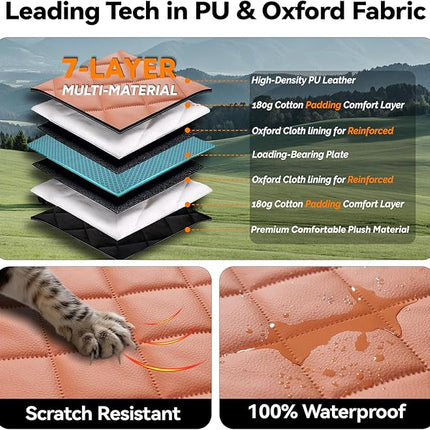 Hard Bottom Car Seat Cover for Dogs, PU+Plush Dog Car Seat Cover for Back Seat, Waterproof Backseat Extender for Dogs in Car (Brown, XL - Full-Size SUVs & Trucks)