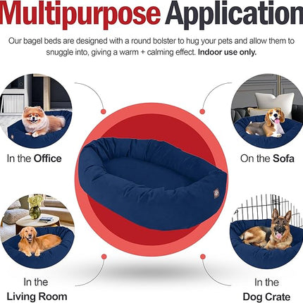 Majestic Pet 24 Inch Suede Calming Dog Bed Washable 24x19x7 (Inch) – Cozy Soft Round Donut Dog Bed with Spine Support for Dogs to Rest Their Head - Pet Bed Small – Navy (2025)