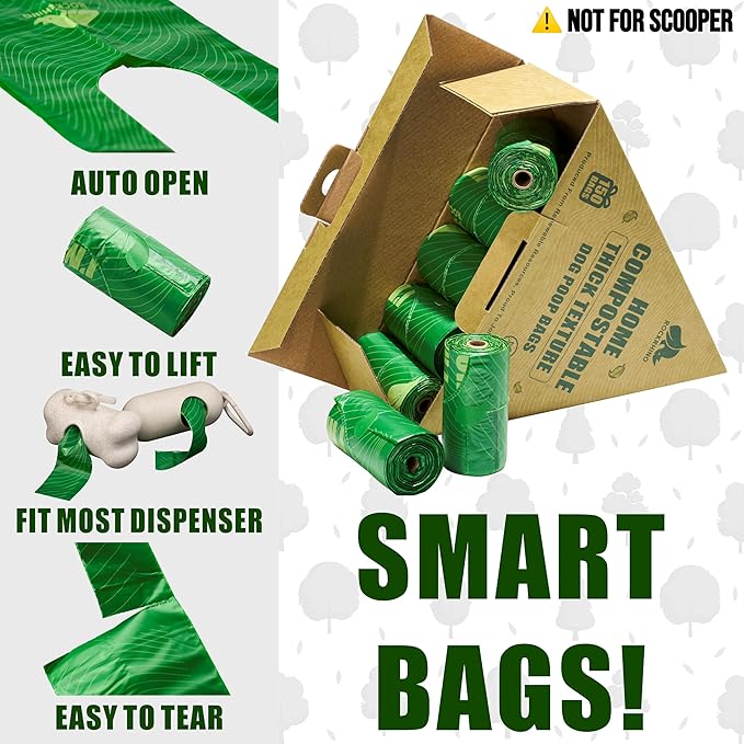 Ultra Thick & Deep RockRhino Dog Poop Bags for Large & XL Breeds | 4-Layer Interlocked Bottom | 100% Home Compostable, 0% Plastic | Vanilla-Scented | 150 Bags, Easy Open Tie Handles, Not for Scooper