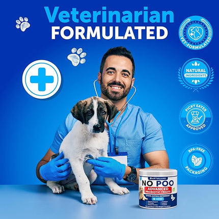 No Poo Chews for Dogs - Coprophagia Stool Eating Deterrent - Stop Eating Poop Treats with Probiotics, Digestive Enzymes, Pumpkin - Prevent Dog, Puppy from Eating Poop - Gut Health Support Supplement