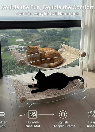 Cat bunk beds Cozy Acrylic cat Hammock cat Bed with sisal Scratcher - Double-Layer Hammock for Indoor Cats and Small Dogs - Soft & wear-Resistant
