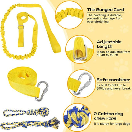 XiaZ Tug of War Dog Toy, Interactive Dogs Toy Bungee Hanging Tether with 2 Chew Rope Toys, Heavy Duty Puppy Outdoor Activity Aggressive Chewers Best Small to Large Boredom Exercise and Play (Yellow)