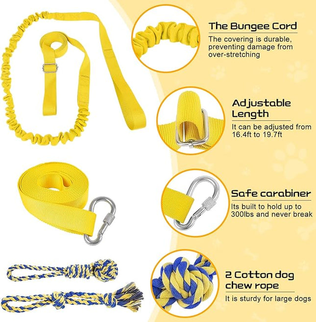 XiaZ Tug of War Dog Toy, Interactive Dogs Toy Bungee Hanging Tether with 2 Chew Rope Toys, Heavy Duty Puppy Outdoor Activity Aggressive Chewers Best Small to Large Boredom Exercise and Play (Yellow)