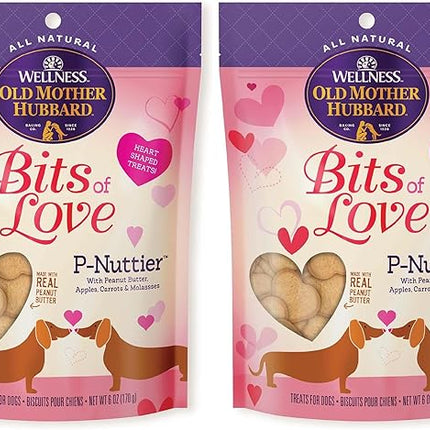 Old Mother Hubbard Wellness Bits of Love P-Nuttier Dog Biscuits, Natural, Seasonal, Valentine's Day Treats, Peanut Butter Flavor, (6 Ounce Bag) (Pack of 2)