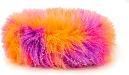 goDog Furballz Ring Squeaky Plush Dog Toy, Chew Guard Technology - Warm Rainbow, Large