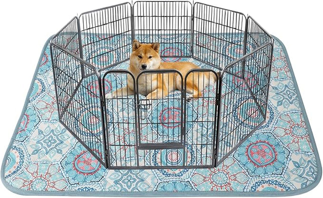 IEUUMLER Washable Pee Pads for Dogs, 1 Pack Non-Slip & Waterproof Pack Whelping Pad, Reusable Washable Puppy Potty Training Pad with Fast Absorbent for Playpen EU007 (Green Medallion, 48"X48"-1pcs)