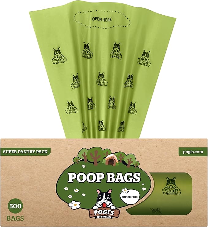Pogi's Poop Bags – Large, Leak-Proof Dog Waste Bags for Yard or Home Use, Unscented (Single Roll, 500-Count)