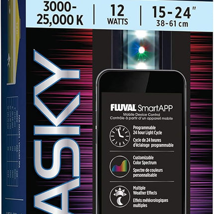 Fluval Aquasky 2.0 LED Aquarium Light – 12W, 15–24" – Adjustable RGB & 6500K White LEDs | App Controlled with Weather Effects | Freshwater & Fish-Only Marine Tanks | Extendable Brackets