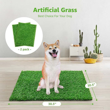 Artificial Dog Grass Pee Pad 30.5"x30.5" 2 Pack, Washable Indoor Potty Training Replacement Turf Grass Mat for Puppy, Reusable Realistic Fake Grass Patch for Dogs