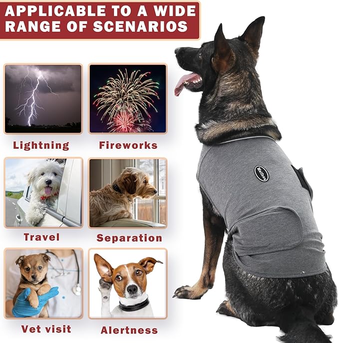 Dog Anxiety Vest, Skin-Friendly Thunder Jacket for Dogs, Dog Calming Shirt for Thunder, Fireworks, Vet Visits and Separation - Keep Pet Calm Without Medicine & Training, Anti Anxiety for Dogs