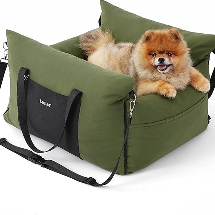 Lesure Small Dog Car Seat for Small Dogs - Waterproof Dog Booster Seat for Car with Storage Pockets and Clip-On Safety Leash and Thickened Memory Foam Filling, Pet Travel Carrier Bed Cypress Green