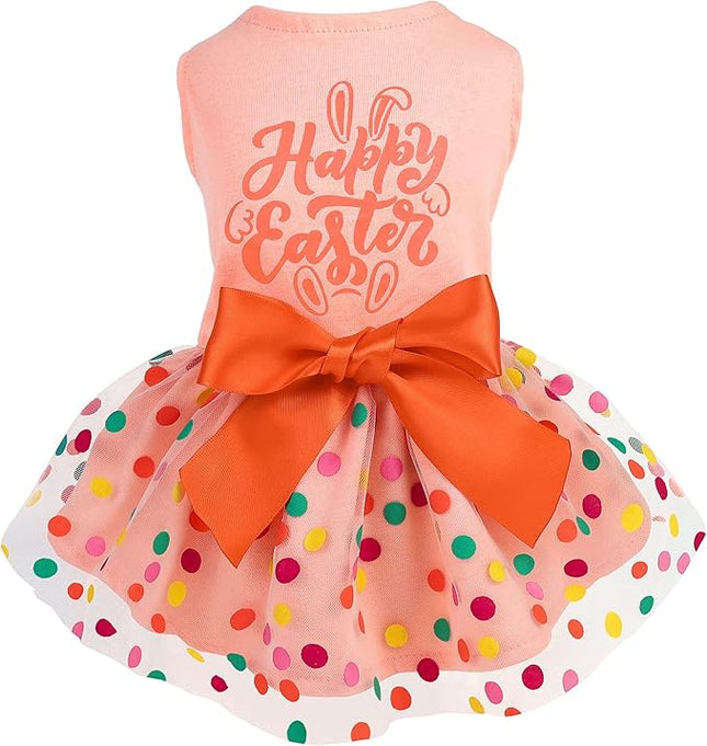 Fitwarm Happy Easter Day Dog Dress 100% Cotton Girl Dog Clothes Easter Bunny Dogs Dresses Pet Apparel Doggie Tutu with Bowknot Cat Clothing Puppy Dresses Doggy Costume Attire Orange Small