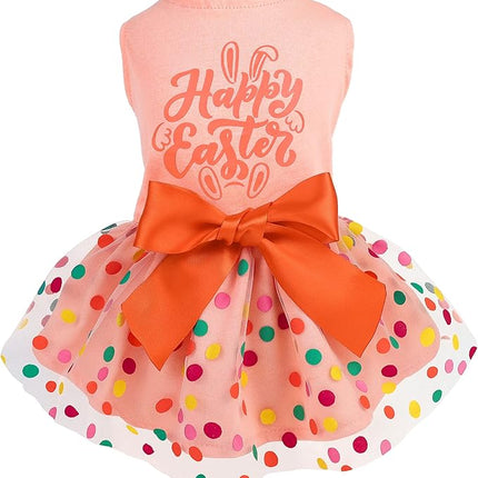 Fitwarm Happy Easter Day Dog Dress 100% Cotton Girl Dog Clothes Easter Bunny Dogs Dresses Pet Apparel Doggie Tutu with Bowknot Cat Clothing Puppy Dresses Doggy Costume Attire Orange XX-Small
