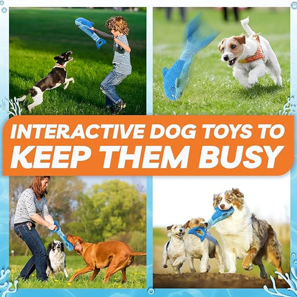 LEGEND SANDY Dog Toys for Aggressive Chewers, Large Dog Toys to Keep Them Busy, Interactive Squeaky Pet Toys, Tug of War, Crinkle Blue Shark (Blue)