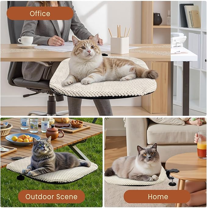 BESTISAN Durable Cat Bed Desk-Metal Frame &Flannel Fabric Soft Cover,Sturdy&Comfortable for Indoor Pets,Spacious Cat Beds for Office Desk and Game Island Table,Removable Washable(Beige)