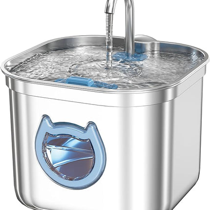 Luxury Automatic Cat Water Fountain for Pets, 2.2L/74oz Stainless Steel Dog Water Dispenser with Filter, BPA Free & Silent, Featuring LED Light, Easy Clean & Cat View Window