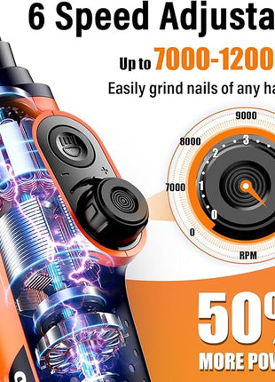 Casfuy Smart 6-Speed Dog Nail Grinder - 50% More Power Pet Nail Grinder with 2 LED Lights Quiet Rechargeable Electric Dog Nail Trimmers File Toenail Grinder for Large Medium Small Dogs & Cats(Orange)