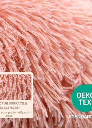 Calming Dog Bed Cat Bed Medium Size Dog - Donut Washable Medium Pet Bed, Warm Kitten Nest 24 inches Anti-Slip Round Fluffy Plush Faux Fur Cat Bed, Fits up to 25 lbs Pets, (Luxury Pink)