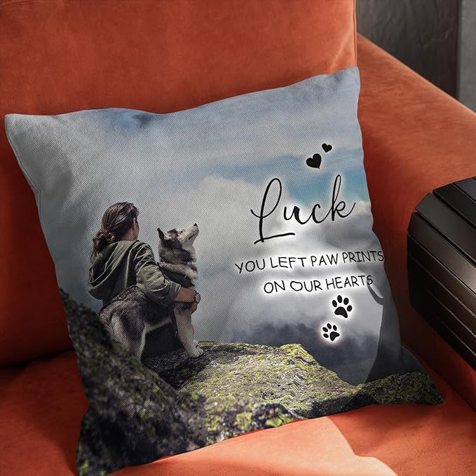 Custom Pet Memorial Throw Pillow with Photo, Personalized Sympathy Gifts for Dog Cat Loss, Pet Memorial Gifts for Pet Loss, Birthday, Christmas, (16x16 Inch)